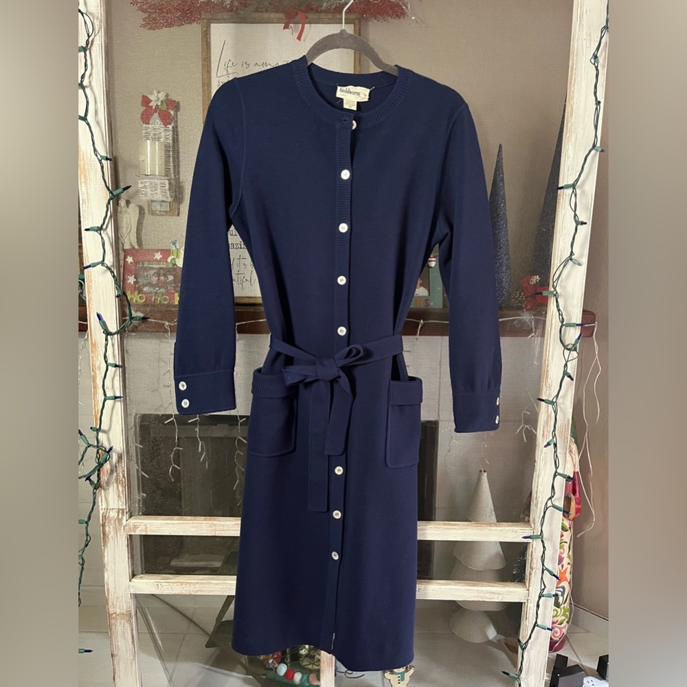 Classic Navy Button-Front Tie-Waist Dress